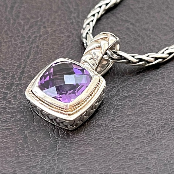 🟦SALE🟦 Effy 18k gold sterling silver checkerboard cut amethyst necklace - Picture 4 of 12